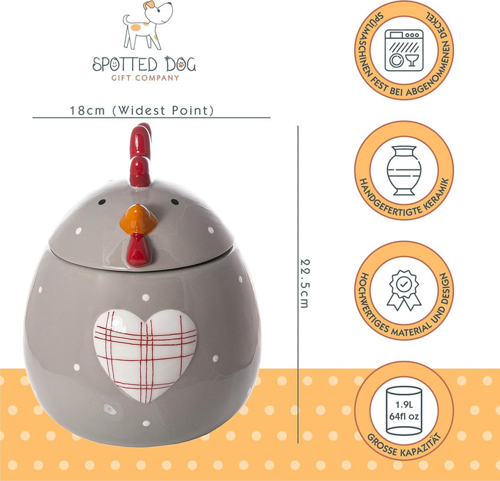 SPOTTED DOG GIFT COMPANY - Keksdose Keramik, Vorratsdose 1.9L mit Deckel, Hühner Huhn Deko und Gesch