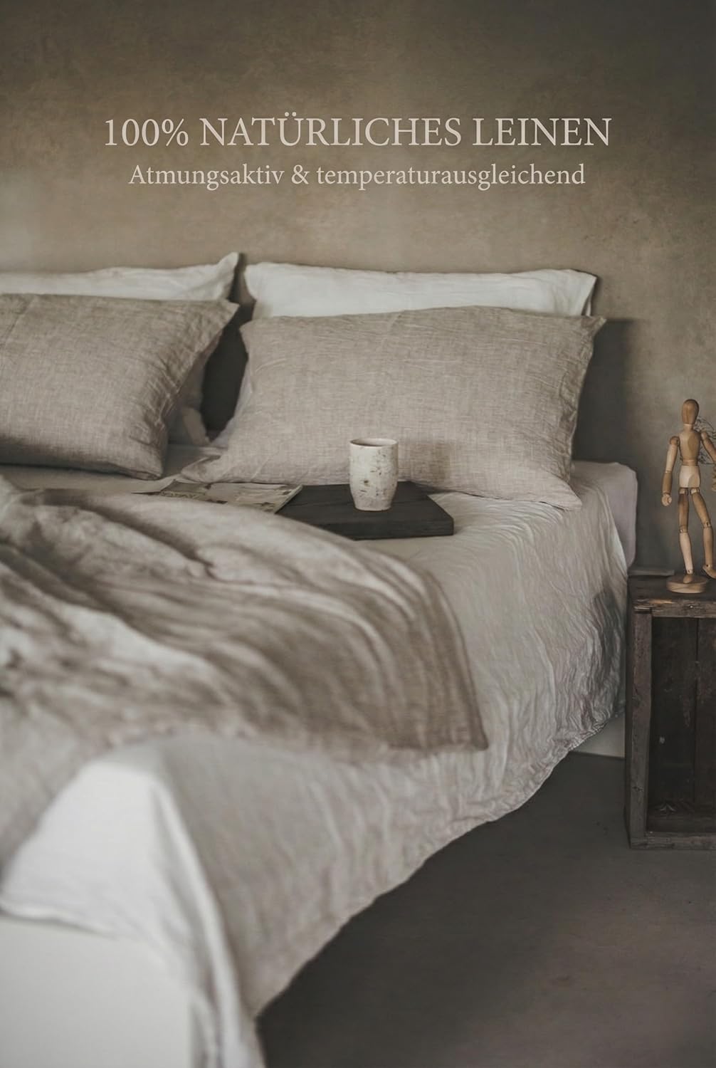 Ger3as Leinen Bettwäsche Set 100% Natur Leinen Stonewashed, Naturfaser Leinen, mit Hotelverschluss (