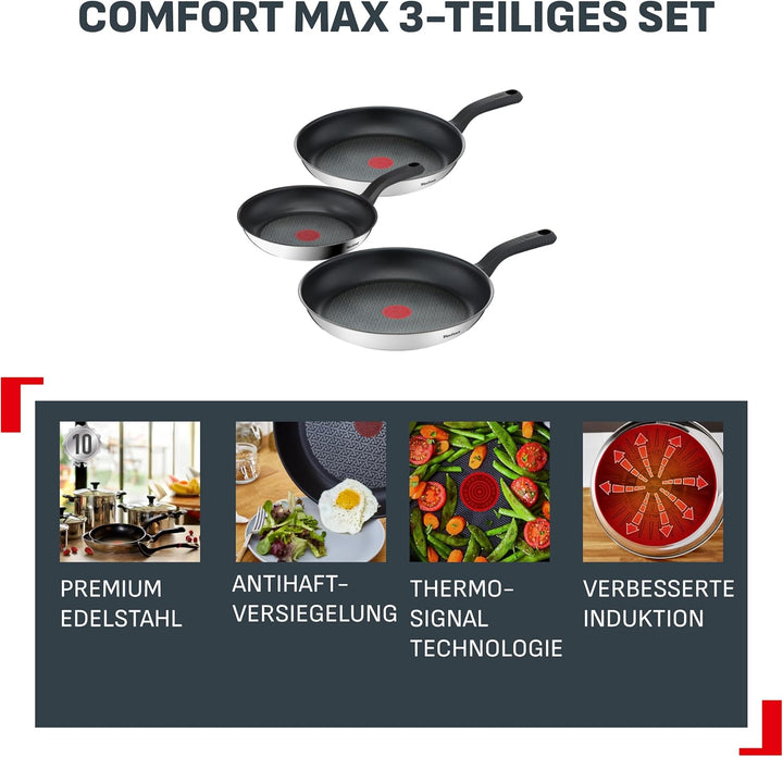 Tefal Comfort Max 3-tlg. Pfannen-Set, Power Resist Versiegelung, Thermo-Signal, Thermo-Fusion Boden,