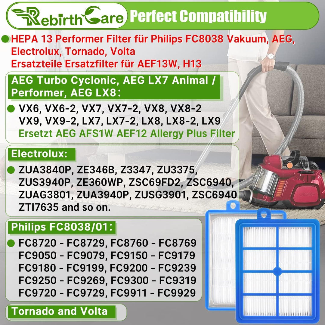 Rebirthcare 4 Stück LX7 Filter für AEG LX8 LX9 VX6 VX7 VX8 VX9 AFS1W AEF12 Turbo Cyclonic Staubsauge