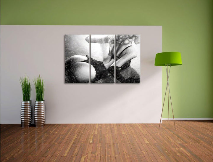 Pixxprint Frau in sexy Dessous als Leinwandbild/Grösse: 3 Teilig (120x80) cm/Wandbild/Kunstdruck/fer