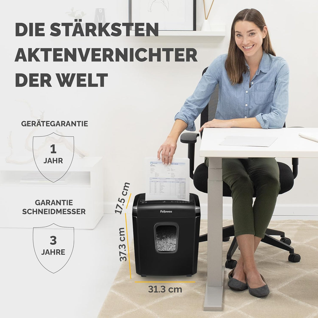 Fellowes Minicut Aktenvernichter 6 Blatt (P4), Papierschredder für Zuhause und Homeoffice, Powershre