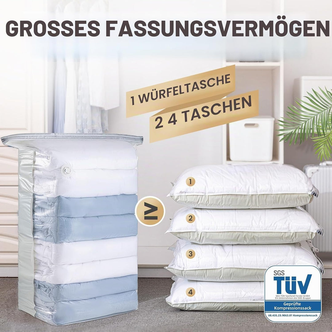TAILI Würfel Vakuumbeutel für Kleidung, Jumbo 8 Pack (80x100x38 cm), Extra grosse Vakuum Kleiderbeut