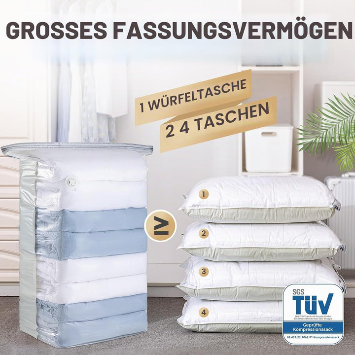 TAILI Würfel Vakuumbeutel für Kleidung, Jumbo 8 Pack (80x100x38 cm), Extra grosse Vakuum Kleiderbeut