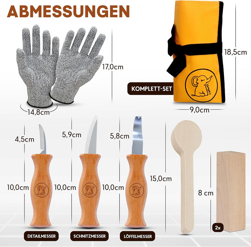 Eli® Schnitzmesser Kinder Set ab 6 Jahre - hochwertiges Kindermesser Schnitzset inkl. schnittfeste H