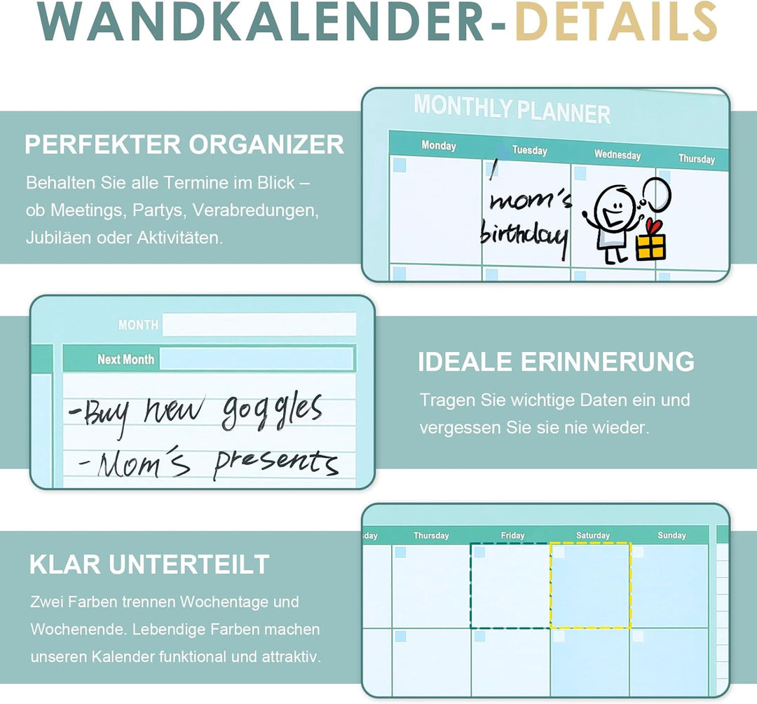 MAKELLO Magnetisches Whiteboard Monatsplaner, Trocken Abwischbar, To Do Liste, für Zuhause, Schlafzi