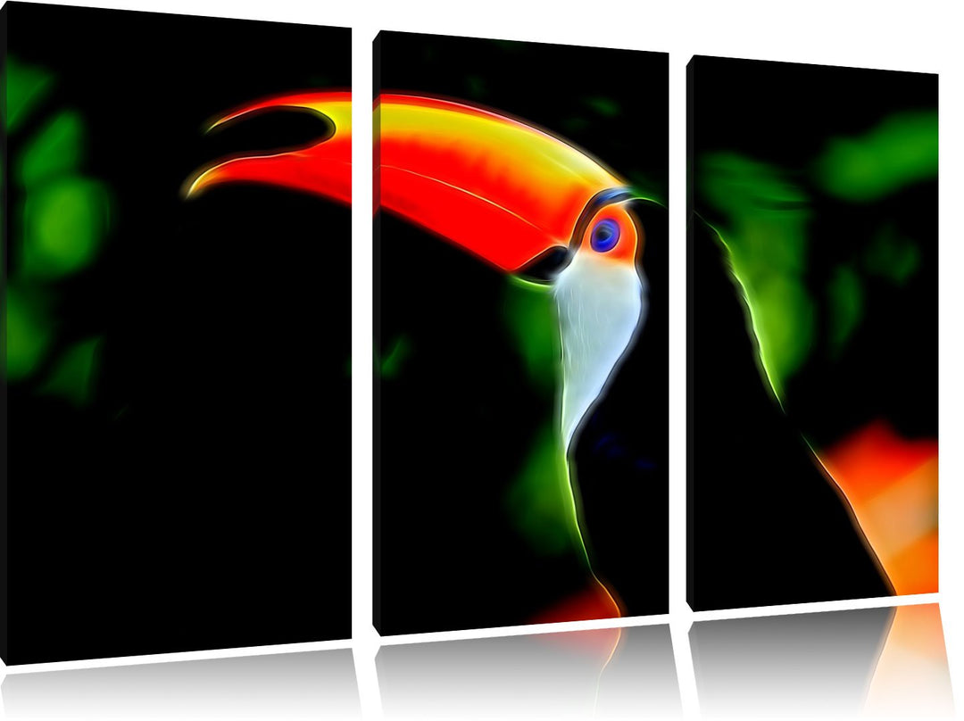 bunter Vogel im Dschungel3-Teiler Leinwandbild 120x80 Bild auf Leinwand, XXL riesige Bilder fertig g