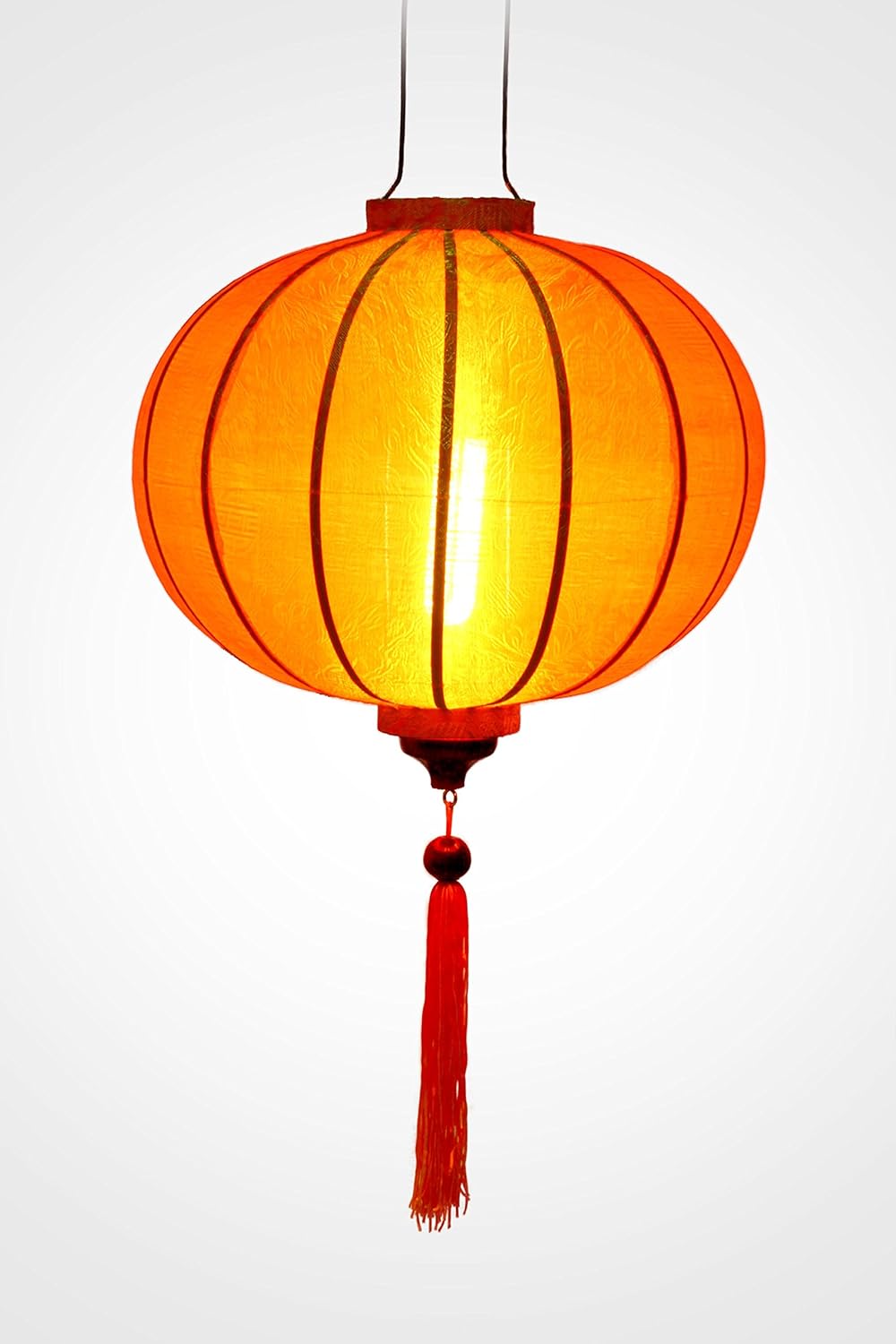 Lampion Asiatisch Hoi an Seide Orange R – Ø 38 cm – Laterne Hoi an Stoff, Bambus und Holz – Handwerk