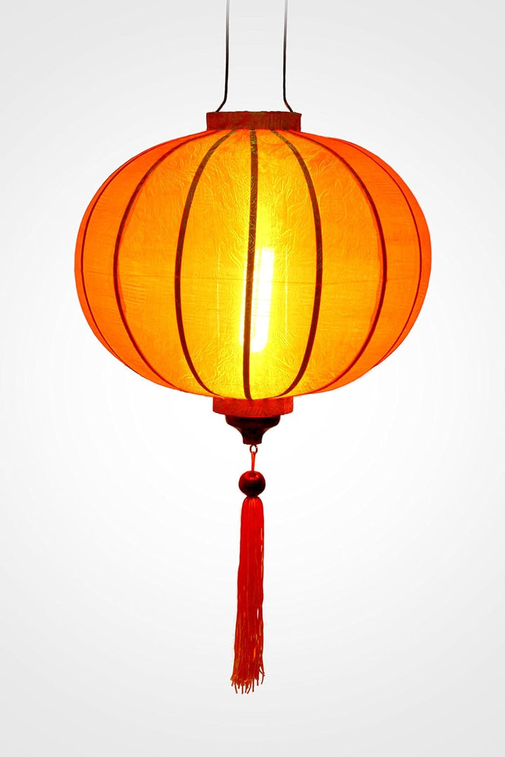 Lampion Asiatisch Hoi an Seide Orange R – Ø 38 cm – Laterne Hoi an Stoff, Bambus und Holz – Handwerk