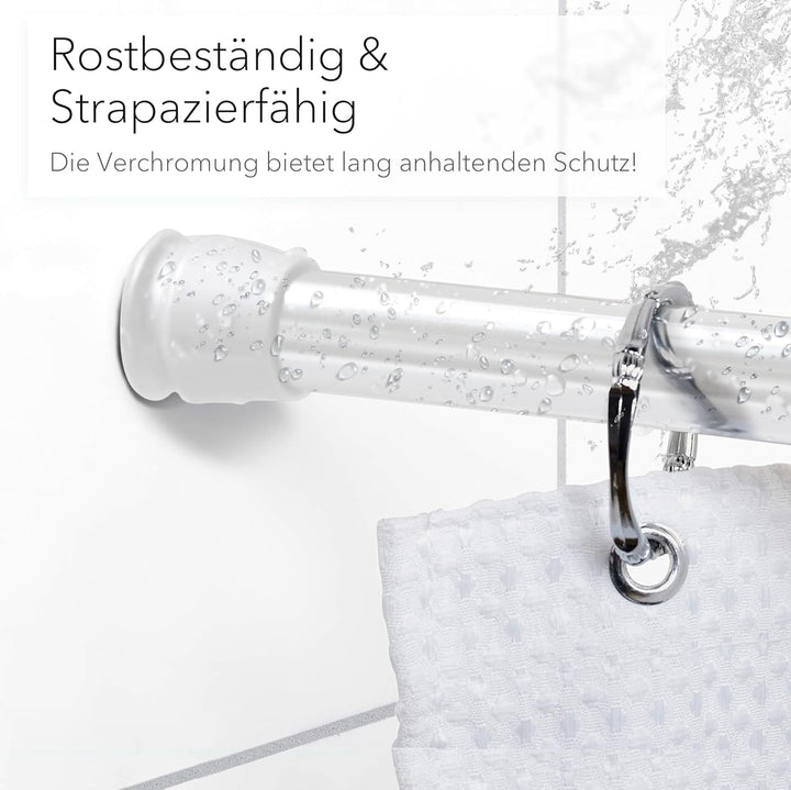 Teleskopstange ausziehbar (weiss, 70-120 cm) Kein Bohren & Rost, rutschfest, verstellbar Duschvorhan