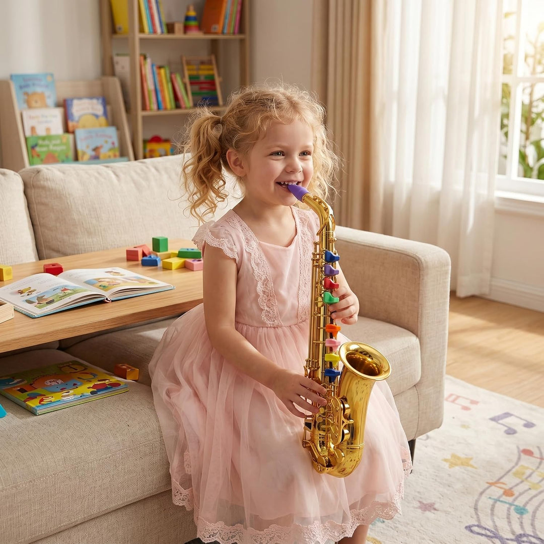 Spielzeugsaxophon, Musikinstrumente für Kinder mit farbcodierten Tasten, Saxophon für Kinder, Lernsp
