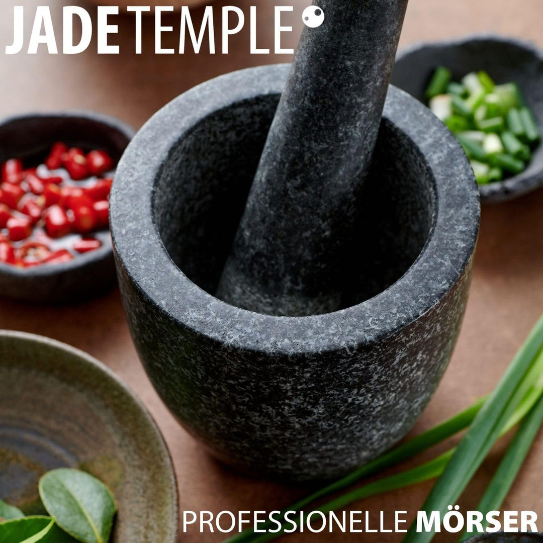 JADE TEMPLE Steinmörser mit Stössel im Set, effektives und einfaches mörsern, aus massivem Granit mi