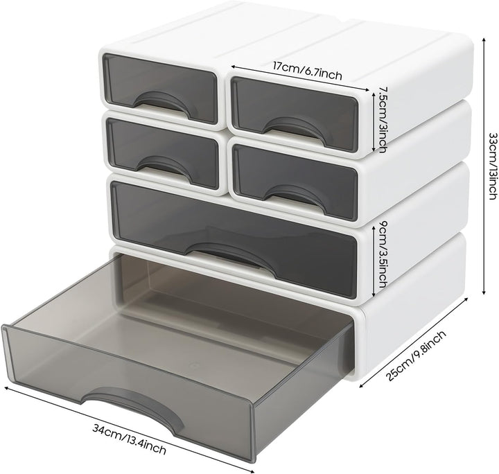 6 Stück Schreibtisch Organizer Schubladen, Stapelbare Aufbewahrungsbox mit Schubladen, Büro Schublad