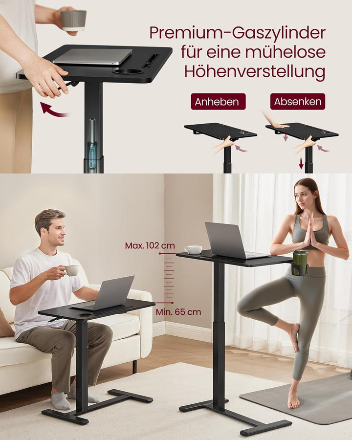 VASAGLE Beistelltisch mit Rollen, mobiler Stehtisch, 70 x 40 cm grosse Tischplatte, verstellbare Höh