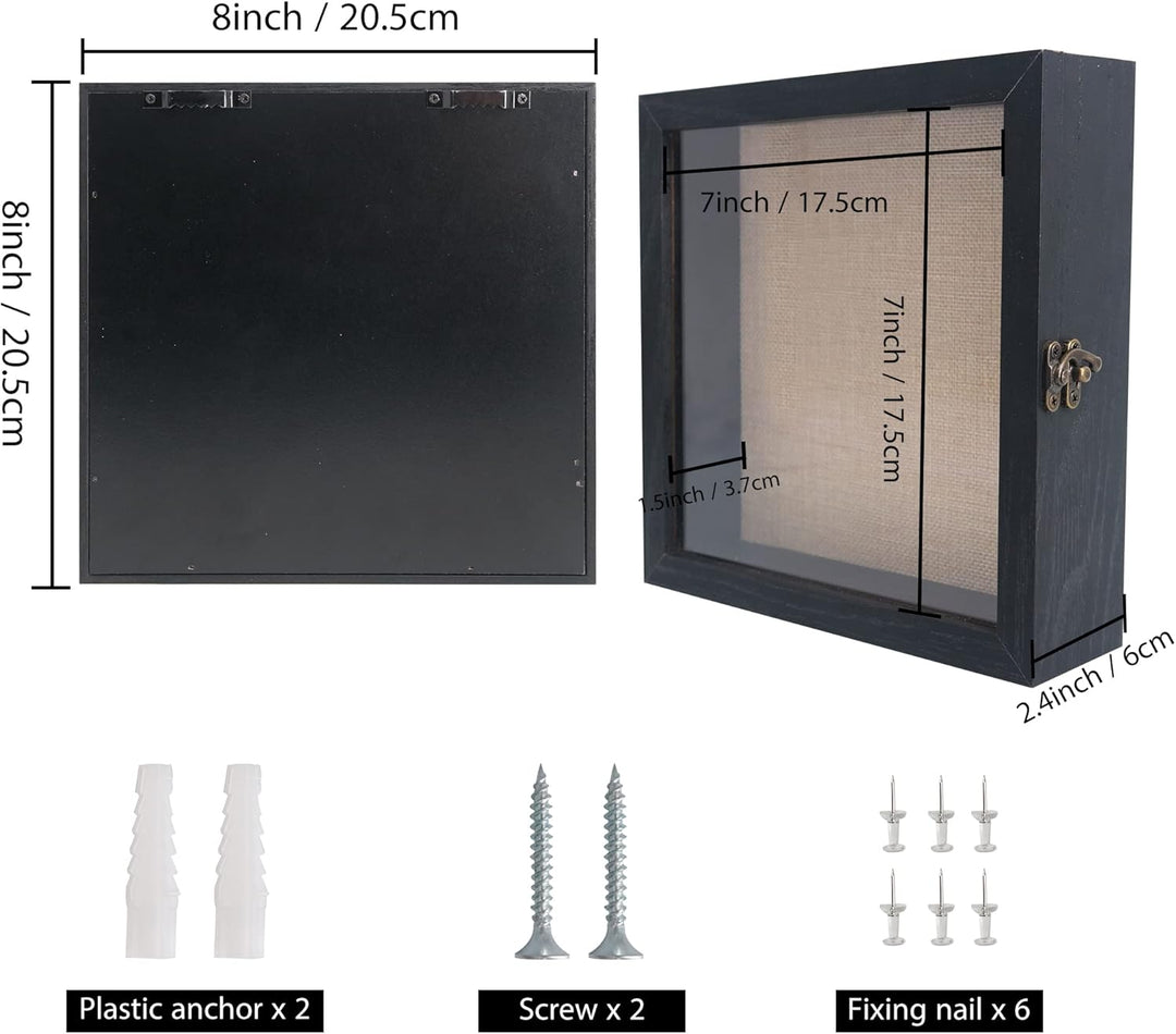 GraduationMall Schwarz 20x20cm 3D Bilderrahmen Tief Objektrahmen Schaukasten Türvitrine Retro Weiss,