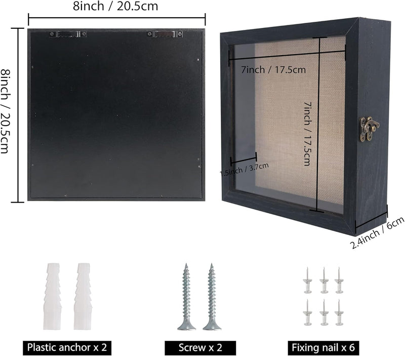 GraduationMall Schwarz 20x20cm 3D Bilderrahmen Tief Objektrahmen Schaukasten Türvitrine Retro Weiss,