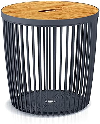 Beistelltisch Couchtisch Korbtisch Kaffeetisch ⌀ 33,5cm mit Holzplatte aus Bambus Tisch Aufbewarungs