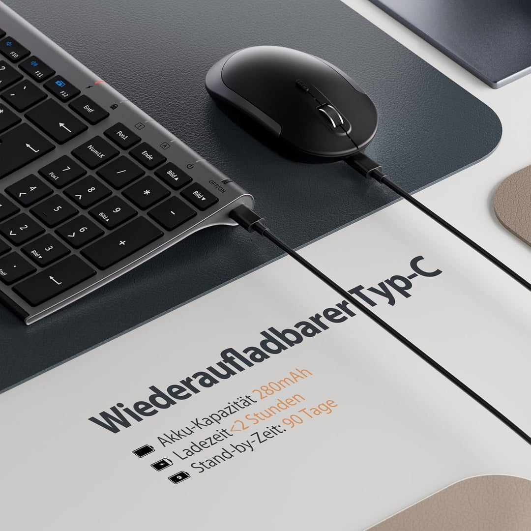iClever GK03 2.4G Tastatur Maus Set Kabellos, Aluminium Wireless Slim Tastatur QWERTZ Layout (Deutsc