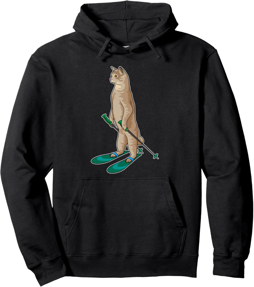 Katze Skifahrer Ski Wintersport Pullover Hoodie