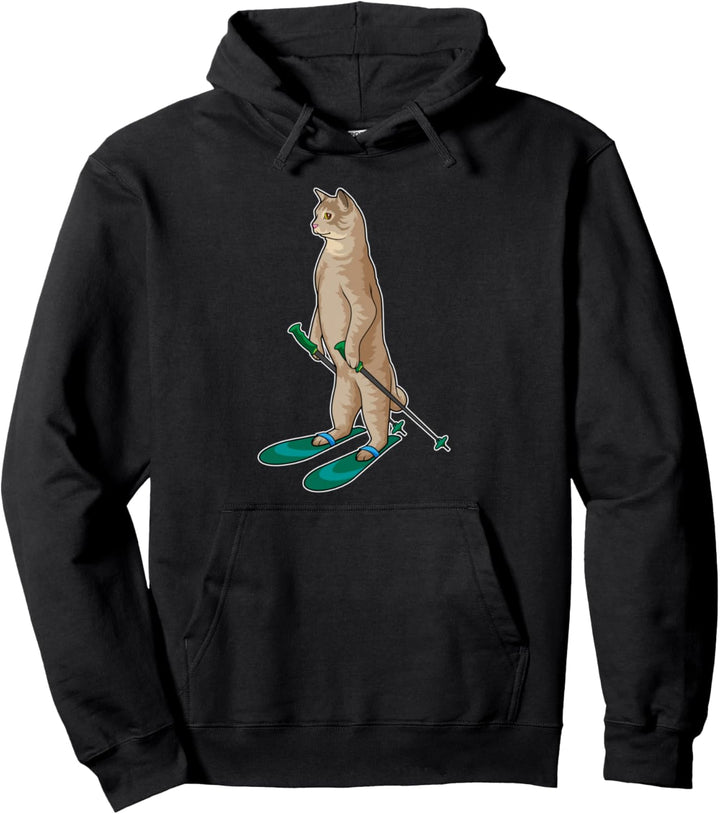 Katze Skifahrer Ski Wintersport Pullover Hoodie