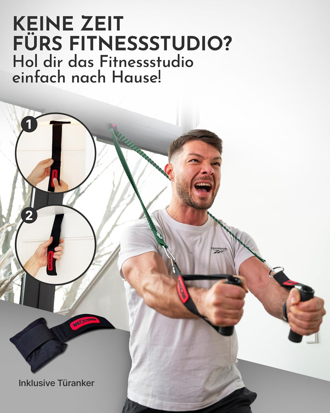 NEOLYMP Premium Resistance Bands Set mit E-Book - Fitnessbänder Expander Set mit 5 Stärken, Türanker