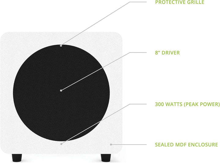 Kanto SUB8VMW Sealed Powered Subwoofer | 300W Peak Power | 8" Woofer | Matte White, Matte White
