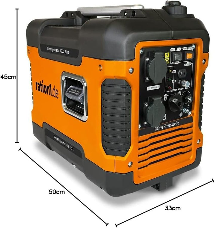 ration1 Notstrom Generator 1900 W, Benzin 4 Takt, reine Sinuswelle, Inverter, mit USB, 230 V Steckdo