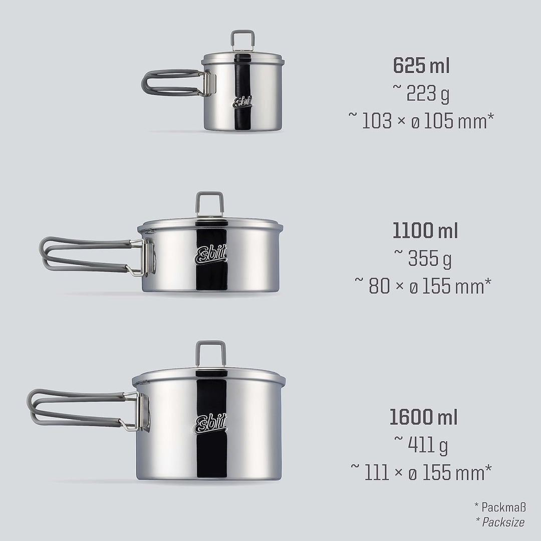 Esbit Outdoor Kochtopf 625 ml - Camping Topf aus hochwertigem Edelstahl - inkl. Deckel mit praktisch