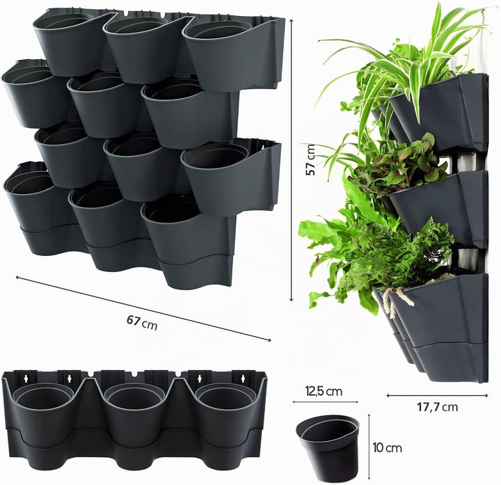 Macetero vertical Prosperplast Cascade Wall de plastico en color antracita 67 (largo) x 17,7 (ancho)