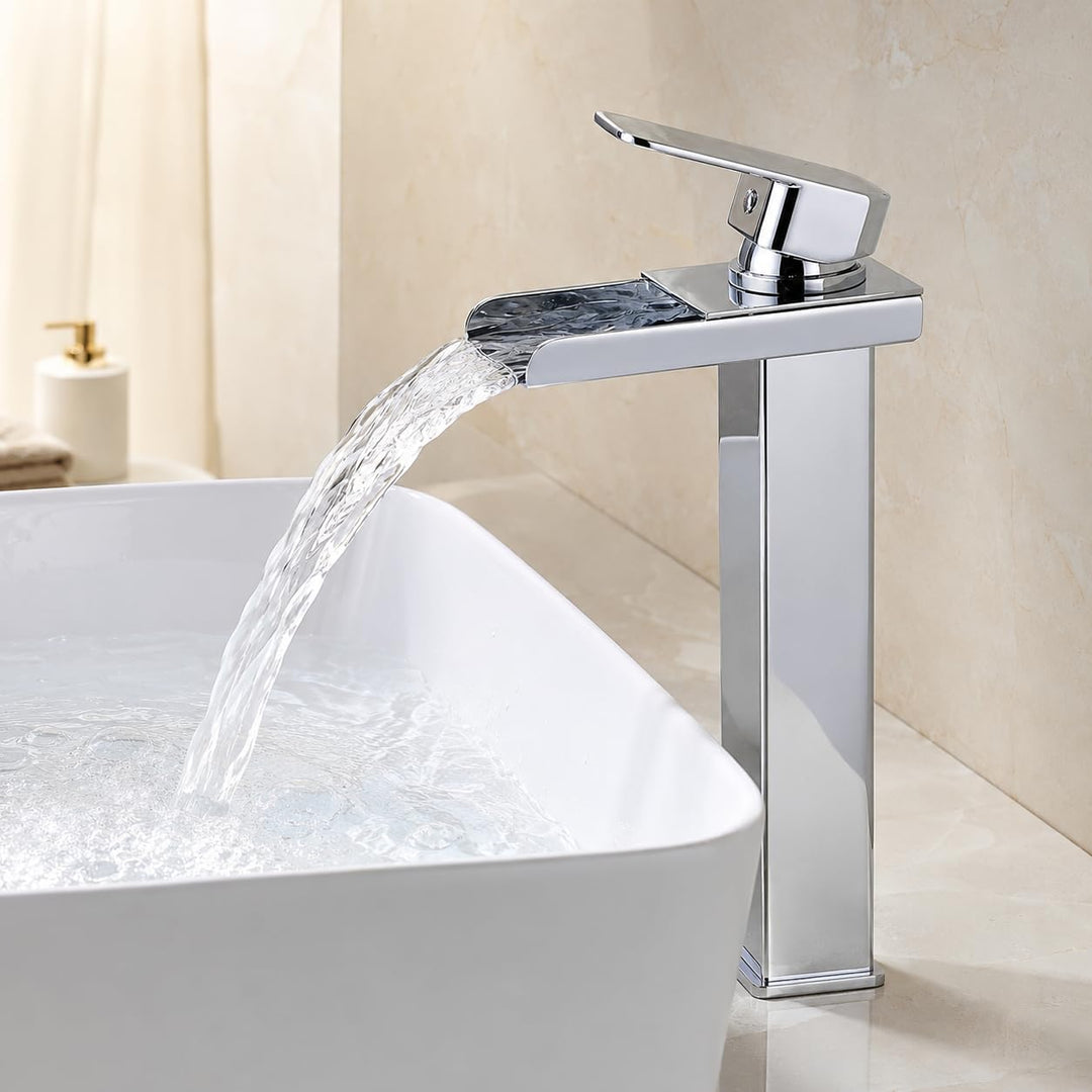 HOMELODY Wasserhahn Bad Wasserfall Waschtischarmatur, Einhandmischer Messing Armatur Badezimmer mit