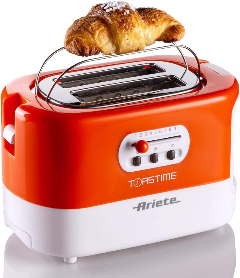 Ariete 159 Toasttime, Weisser Toaster, 2 Scheiben Kapazität, 9 Bräunungsstufen, 700 W, 3 Funktionen,