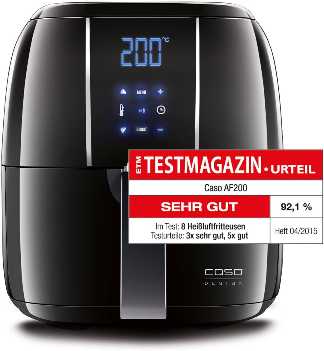 Caso | AF200 Heissluftfritteuse 3 L | 6 Programme, 60-200°C, gesünder frittieren ohne Öl/Fett, Edels