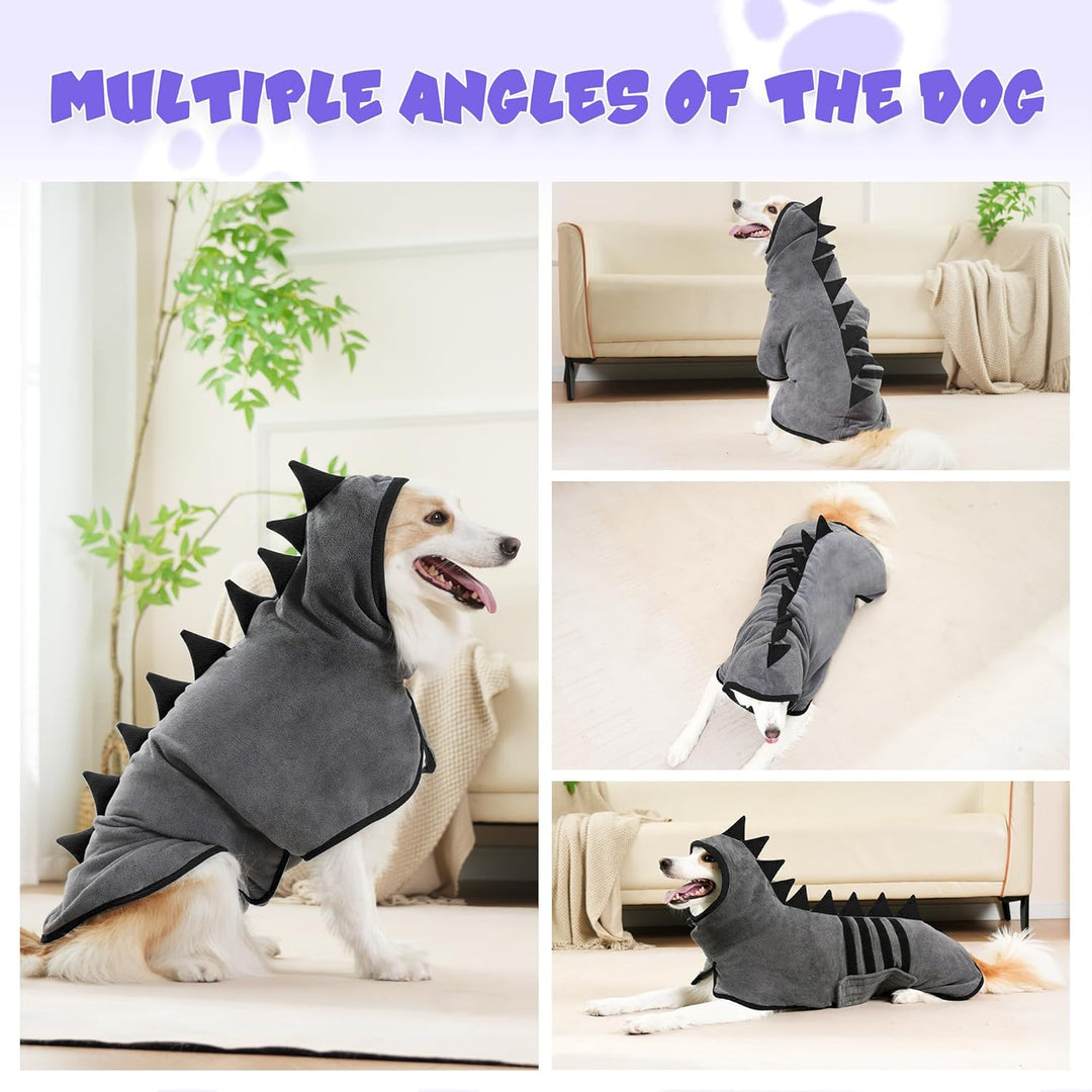 HezzLuv Hundebademantel mit Dinosaurierhorn, Schnelltrocknend Bademantel Hund aus Mikrofaser, Einste