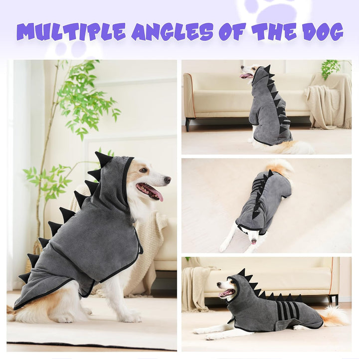 HezzLuv Hundebademantel mit Dinosaurierhorn, Schnelltrocknend Bademantel Hund aus Mikrofaser, Einste