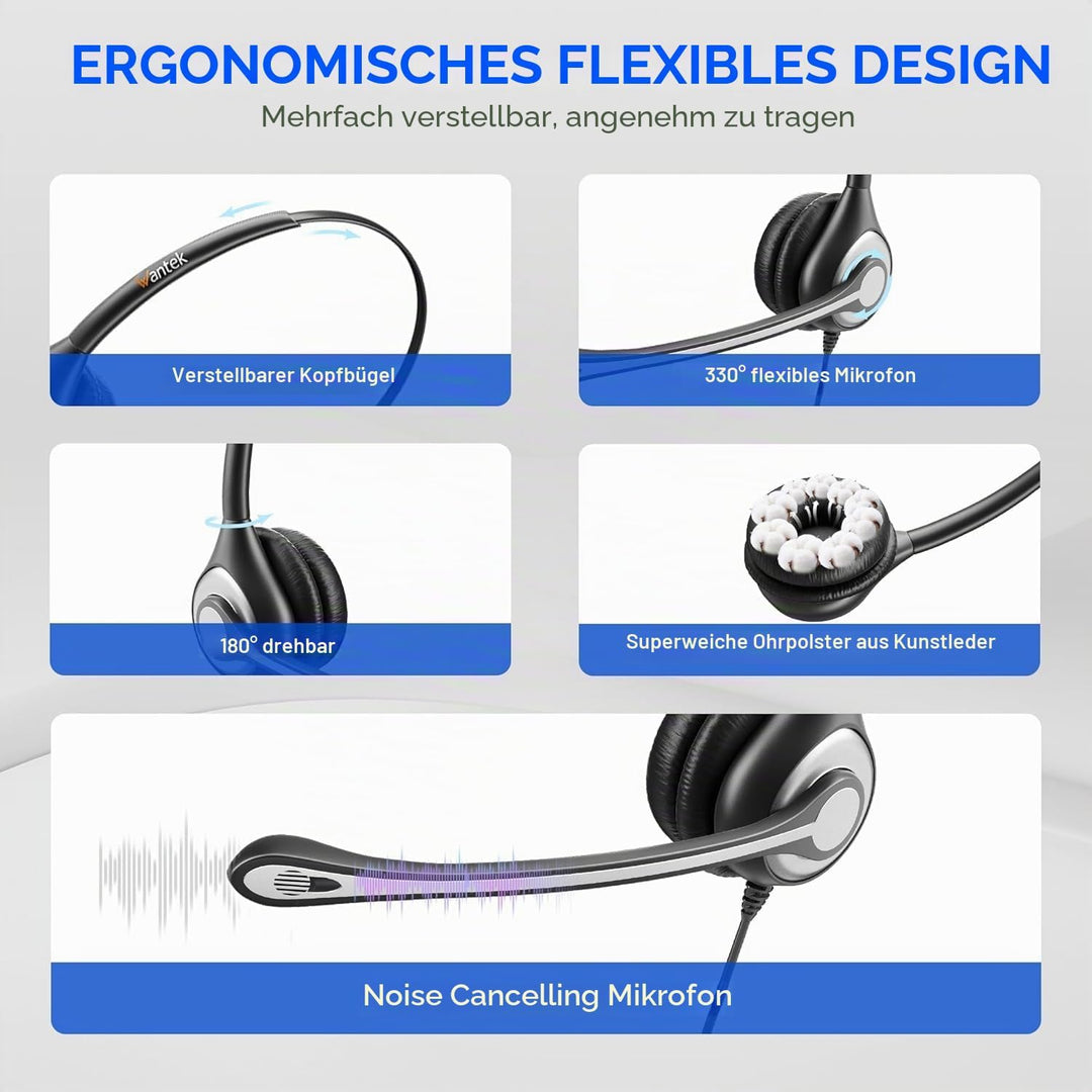 Wantek PC-Headset mit Mikrofon,USB/3,5-mm/Type-c-Anschluss 3 In-1 USB Headset, Kabelgebundene &amp; Raus
