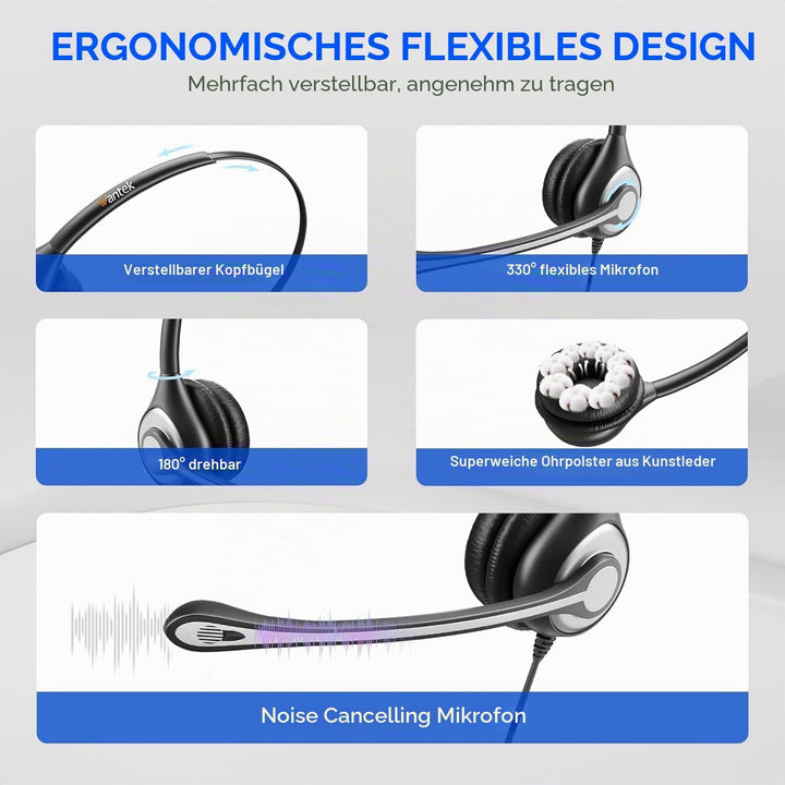Wantek PC-Headset mit Mikrofon,USB/3,5-mm/Type-c-Anschluss 3 In-1 USB Headset, Kabelgebundene &amp; Raus