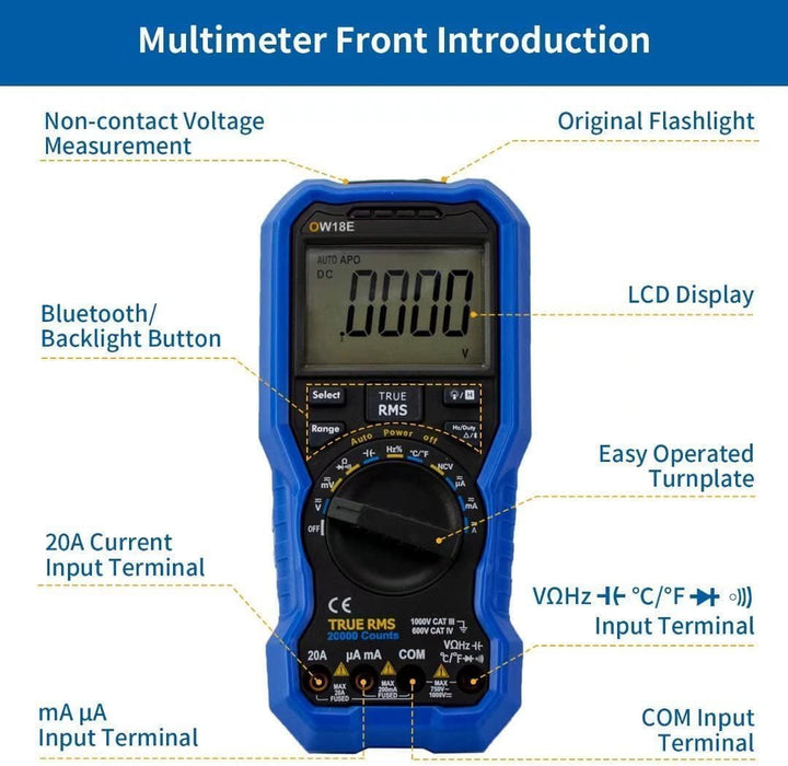 OW18E Digital multimeter,20000 Zählung True-RMS Voltmeter Ohmmeter, Hintergrundbeleuchtung LCD-Displ