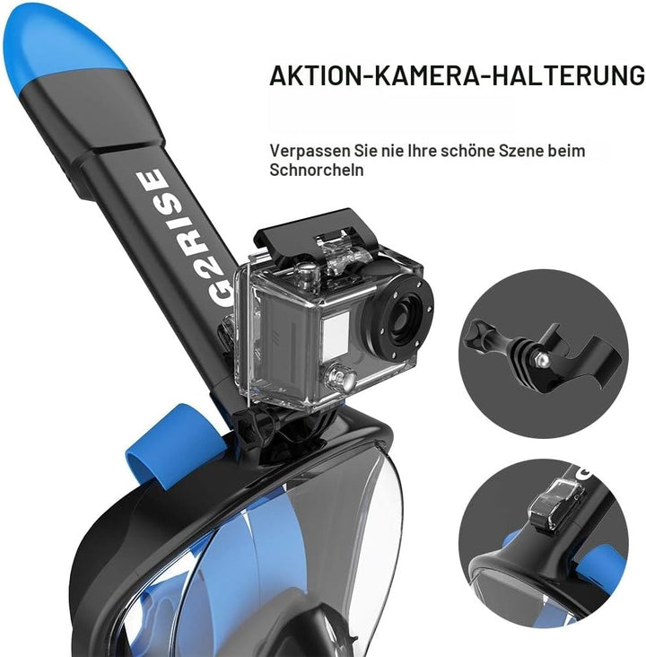 G2RISE® Schnorchelmaske, Tauchmaske, Faltbare CO2-sichere Schnorchel Vollmaske mit Kameraposition fü
