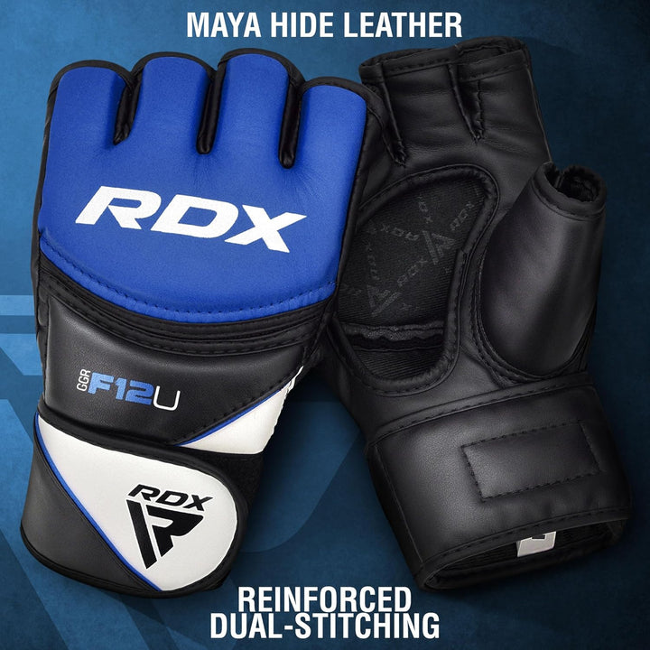 RDX MMA Maya Hide Handschuhe, Leder, Training, Kampfkunst, Boxsack, Kampf, Sparring, Kickboxen XL Bl