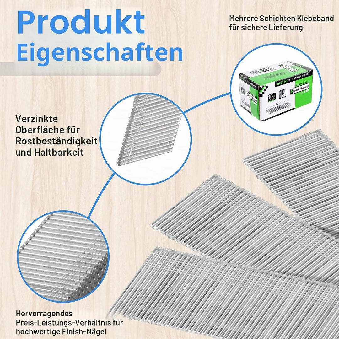 meite Gewinkelte Stauchkopfnägel, 16G / 64 mm, 20 Grad verzinkt – gewinkelte Nägel für Druckluftnagl