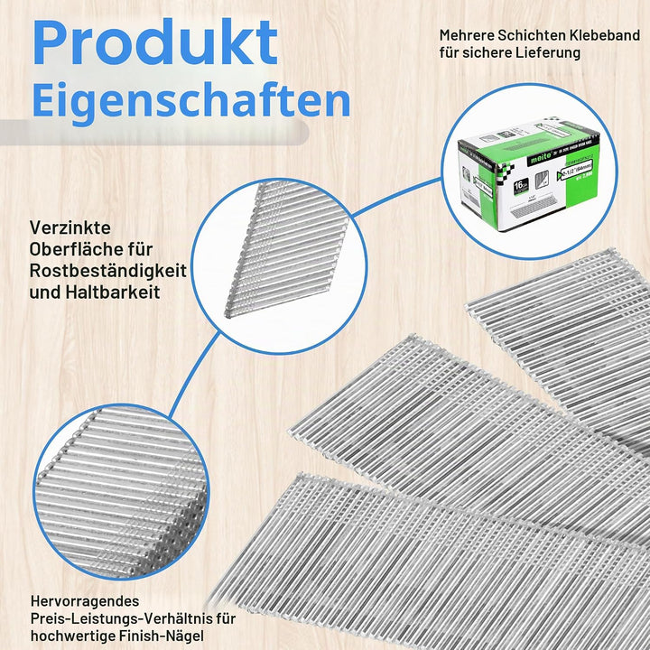 meite Gewinkelte Stauchkopfnägel, 16G / 64 mm, 20 Grad verzinkt – gewinkelte Nägel für Druckluftnagl