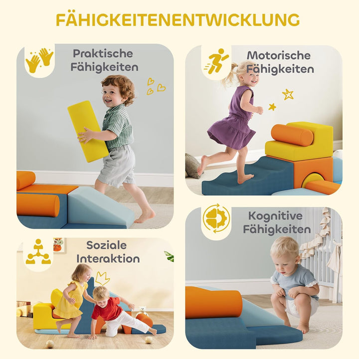 AIYAPLAY Schaumstoff Bausteine 9-TLG. Kinder Softbausteine Bausteinset mit abnehmbarem Bezug Kletter