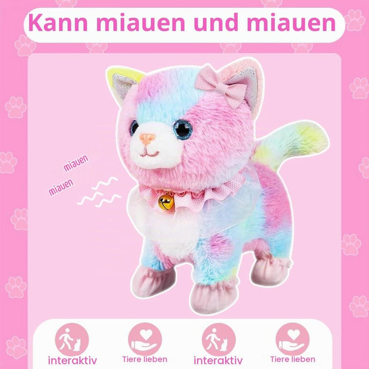 Spielzeug Katze für Kinder, Interaktive Plschkatze mit Gehen, Bellen, Schwanzwedeln, Katze Spielzeug