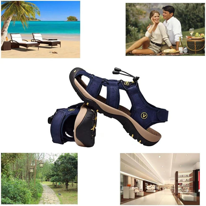 ZYLDK Sandalen Herren Leder Strand Wandersandale Trekkingsandalen Outdoorschuhe Sommer Freizeitschuh