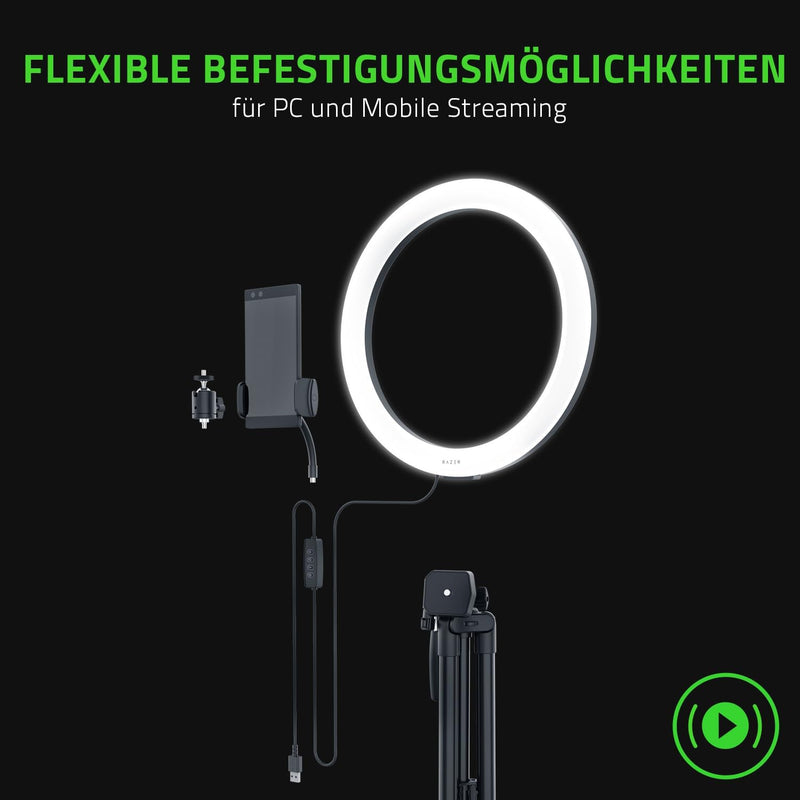 Razer Ring Light - 12-Zoll-USB-LED-Ringleuchte mit Stativ für PC + Mobile Streaming (Anpassbares Lic