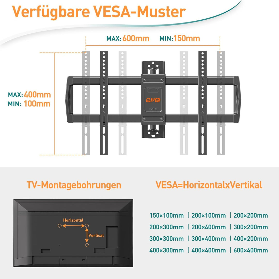 ELIVED 762 mm lange TV-Wandhalterung für die meisten 107,7-190,5 cm (42-75 Zoll) Fernseher, lange Ve