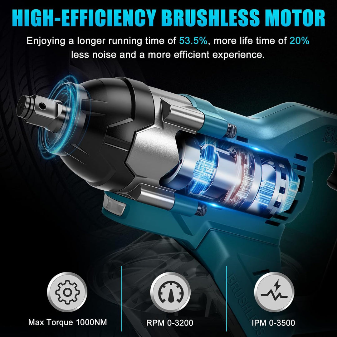 1000Nm Akku Schlagschrauber Kompatibel mit Makita 18V Batterie (Ohne Akku), 1/2 Zoll Bürstenloser Sc