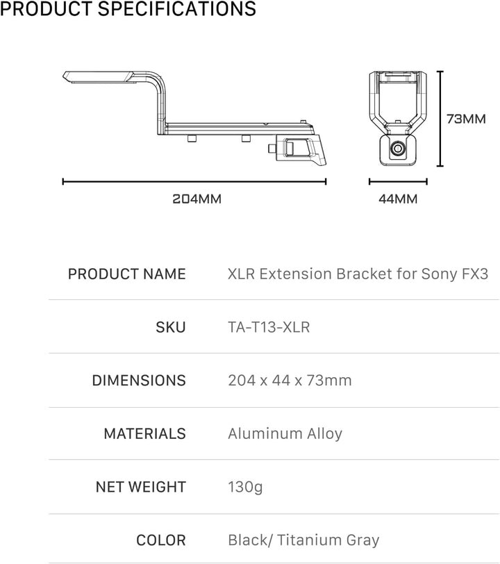 Tilta XLR-Verlängerungshalterung, kompatibel mit Sony FX3 mit 1/4-Zoll-Inbusschlüssel, sichere Verbi