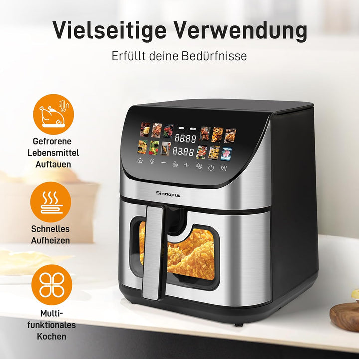 Heissluftfritteuse XXL Gesunde Fritteuse mit Sichtfenster, 1800W Airfryer 9L Heissluftfritteuse mit