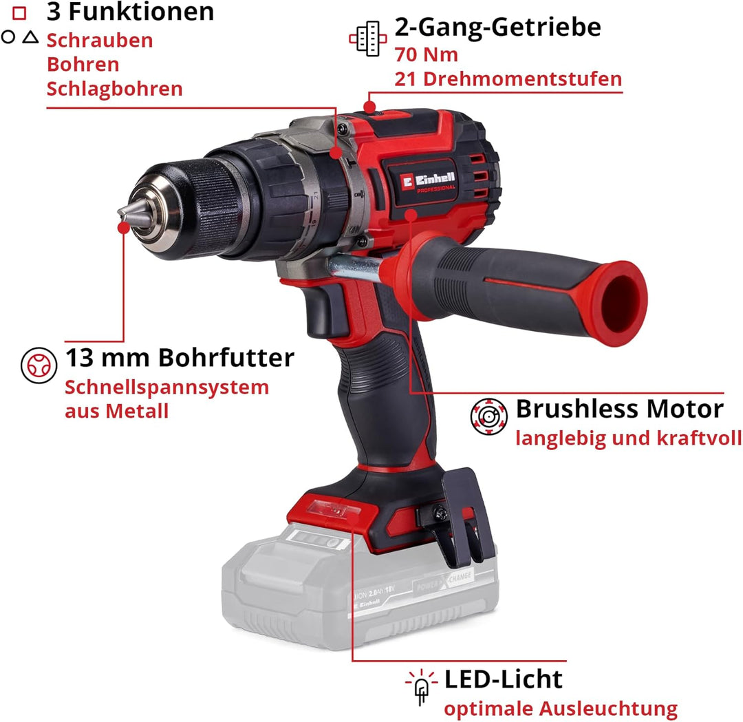 Einhell Professional Akku-Schlagbohrschrauber TP-CD 18/70 Li-i BL (18 V, Brushless, 70 Nm, Schlagboh